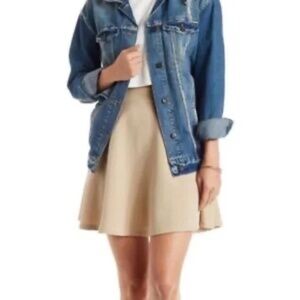 Charlotte Russe Ribbed Knit Skater Skirt Tan Women Size M